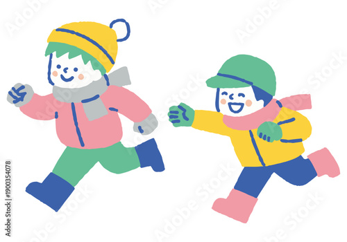 Children Playing Outdoors in Winter_Color
