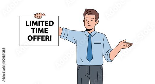 Man holding limited time offer sign.