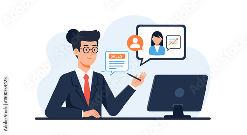 Man in Suit Using Computer and Stylus.