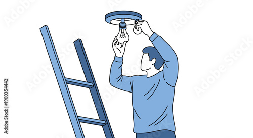 Man Installing Ceiling Light Fixture.