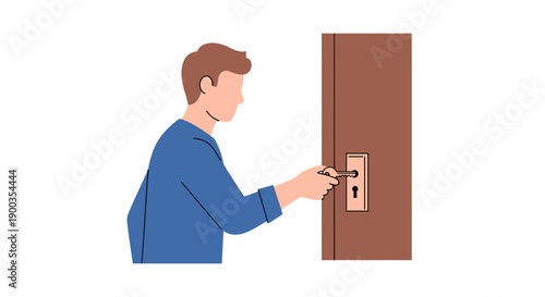 Man inserting key into door lock.