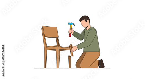 Man Kneeling and Cleaning a Chair.