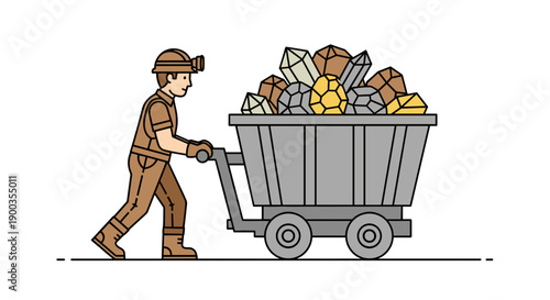 Man Pushing Cart Full of Scrap Metal.