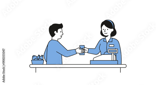 Man Receiving Coffee from Female Barista.
