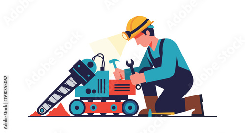 Man repairing a lawn mower machine.