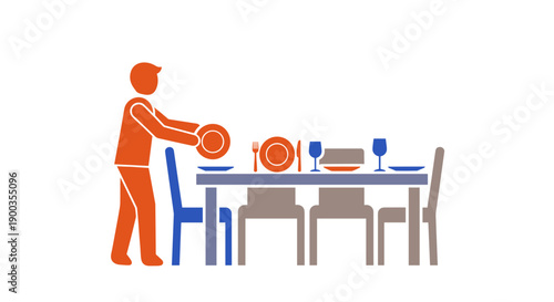 Man Serving Food on Dining Table.