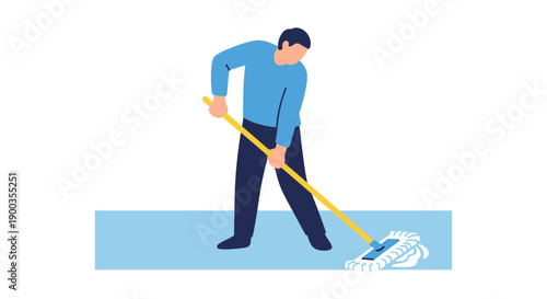 Man Sweeping Floor with Broom.