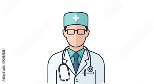 Doctor Avatar Icon. Male Physician in Lab Coat and Stethoscope. Medical Professional Character, Modern Flat Design Vector for Healthcare Apps and Telemedicine.
