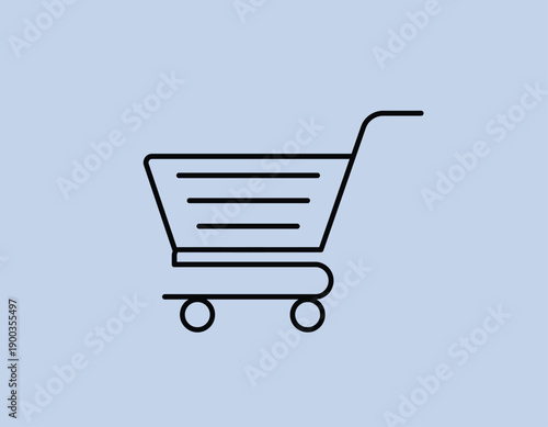 Simple Shopping Cart Icon on Light Blue Background.