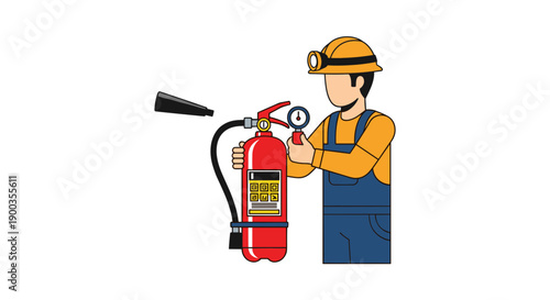 Man Using Fire Extinguisher Safety Equipment.