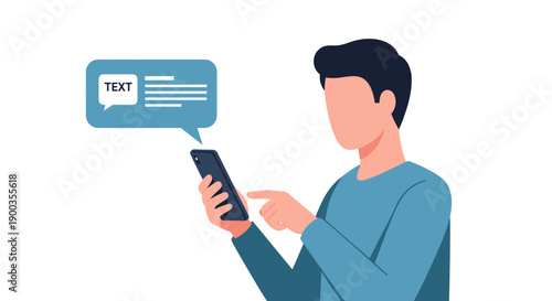 Man Using Smartphone and Receiving Text Message.