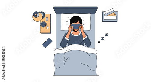 Man Waking Up in Bed with Alarm Clock.