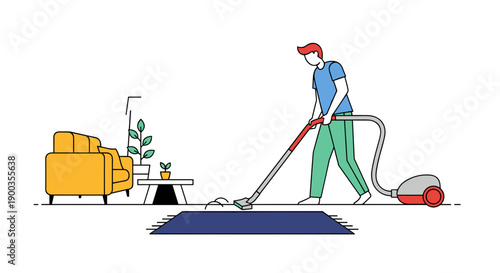 Man Vacuuming the Floor with Care.