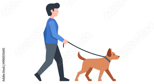Man Walking Dog on Leash Together.