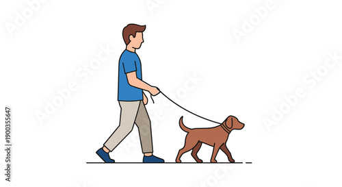 Man Walking Dog on Leash Illustration.