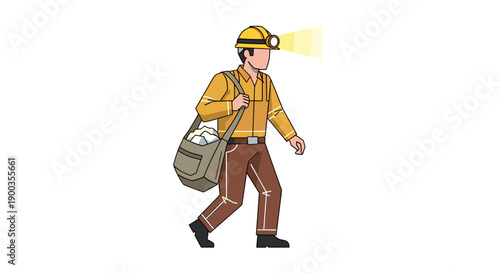 Man Walking with Bag and Hard Hat.