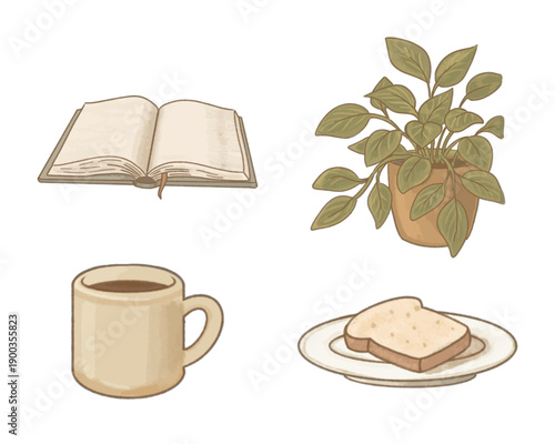 Cozy Morning Lifestyle Objects Illustration Set
