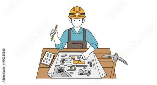 Mechanic Working on Blueprint at Desk.