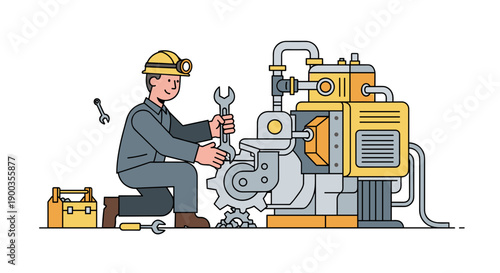 Mechanic Working on Industrial Machinery Equipment 1.