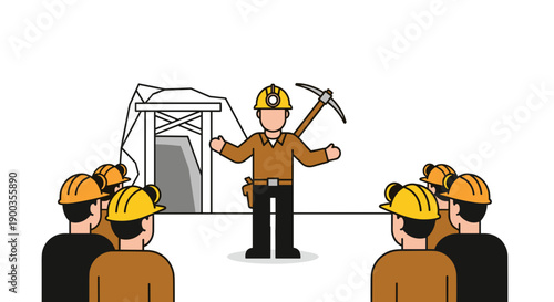 Mine Supervisor Explaining to Workers.