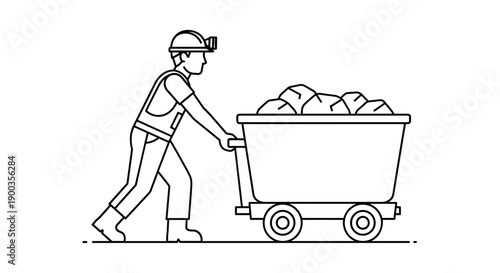 Miner Pushing Cart with Coal Inside.