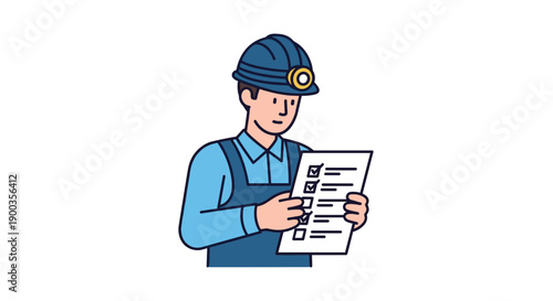 Miner Worker Reading Document Illustration.