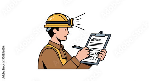 Miner Writing on Clipboard with Pen.