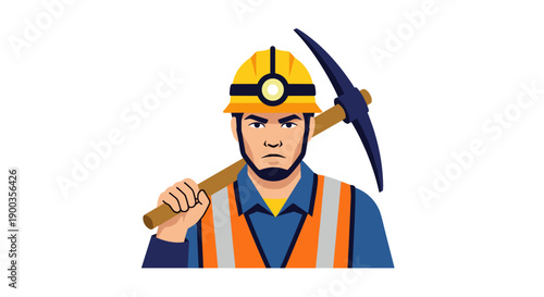 Miner Worker with Pickaxe and Hard Hat.