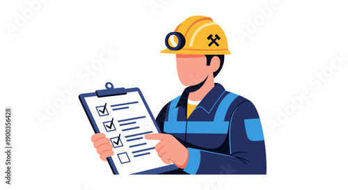 Miner Worker Wearing Hard Hat Checklist.