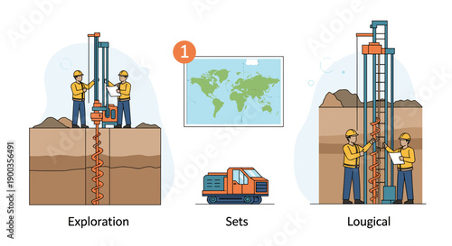 Oil Rig Workers Drilling into Ground.