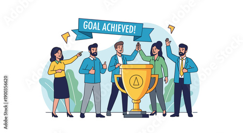 Team Celebrating Achievement with Trophy.