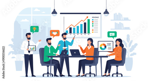 Team Meeting with Business Graphs and Charts.