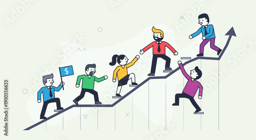 Team Climbing Stairs Together Successfully.