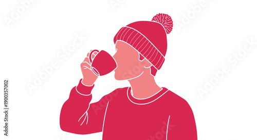 Woman Drinking Coffee or Tea from Mug.