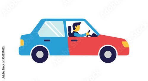 Woman Driving Car Side View Illustration 1.