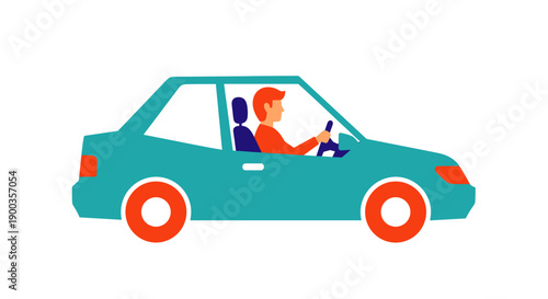 Woman Driving Car Side View Illustration.