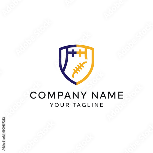 Sports Team Emblem Shield with Football and Cross Symbols.