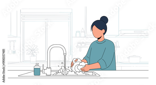 Woman washing baby in kitchen sink.