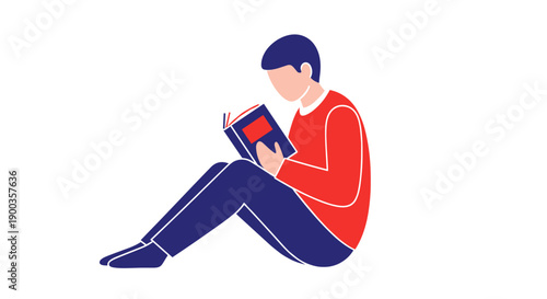 Young Man Reading a Book Sitting.