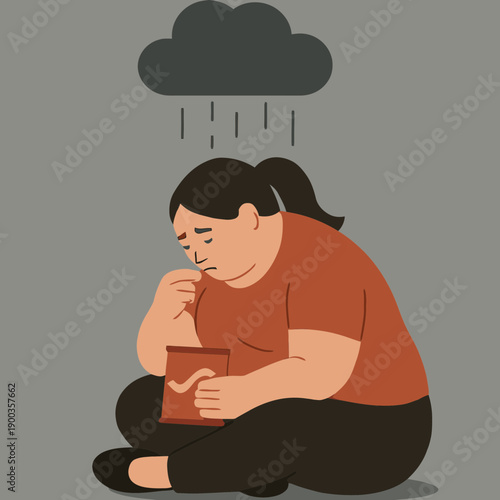 Obese Woman Depression Mental Health Vector