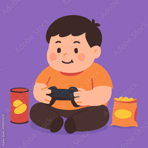 Obese Child Video Games Sedentary Vector