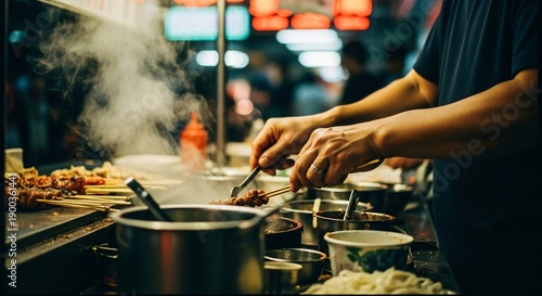 Street Food Yakitori Grill Immersive Emotional Realism Authentic Asian Cuisine Night Market Scene