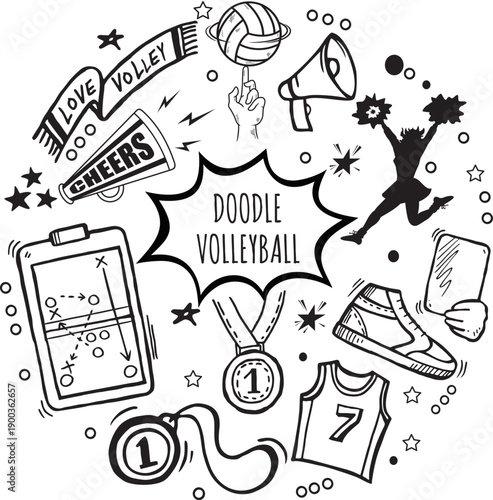 Doodle Volleyball Sports and Cheering Elements Collection