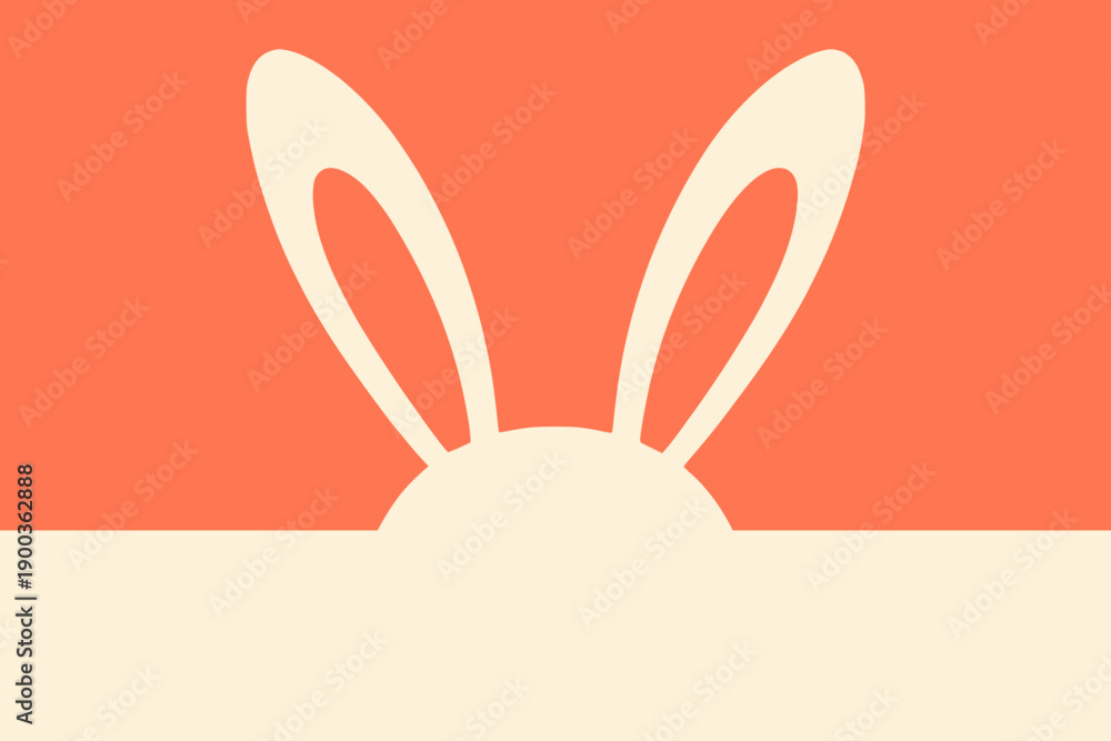 Obraz premium Easter bunny ears peeking from bottom on orange background