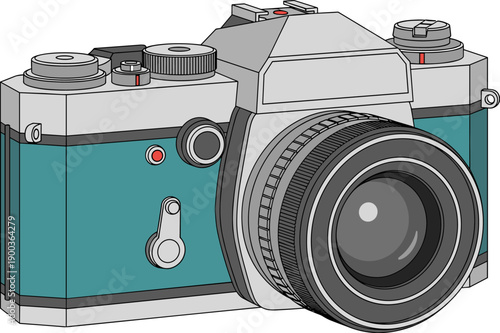 Retro SLR Photo Camera Illustration, Vintage Analog Photography Equipment Flat Vector Isolated