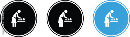 Baby diaper changing icon set showing parent caregiver hygiene activity flat outline solid vector illustration minimal design