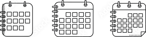 Calendar notebook icon set showing planner scheduling date organizer symbols vector illustration minimal outline design