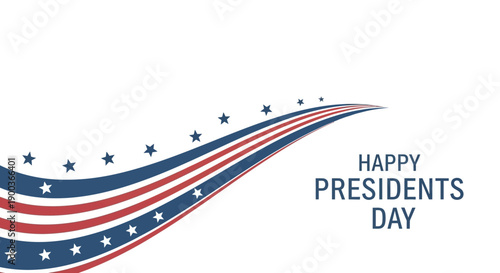 Vector illustration of a waving American flag design with 'Happy Presidents Day' text on a white background, ideal for celebration decoration or business use.