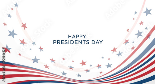 Vector illustration of a Happy Presidents Day design with American flag colors and stars on a white background, ideal for celebration and business decoration.