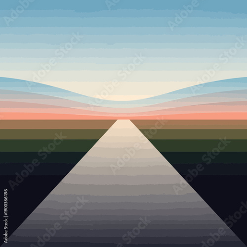 Abstract landscape with road and layered horizon